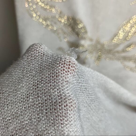 Mandee Solid White & Gold High Low Short Sleeve Blouse Beaded Round Neck size M - Picture 3 of 8